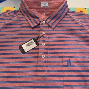 Johnnie-O Golf Mens Polo "Atkins" Pink w/Blue Stripes Cajun XXL New w Tags